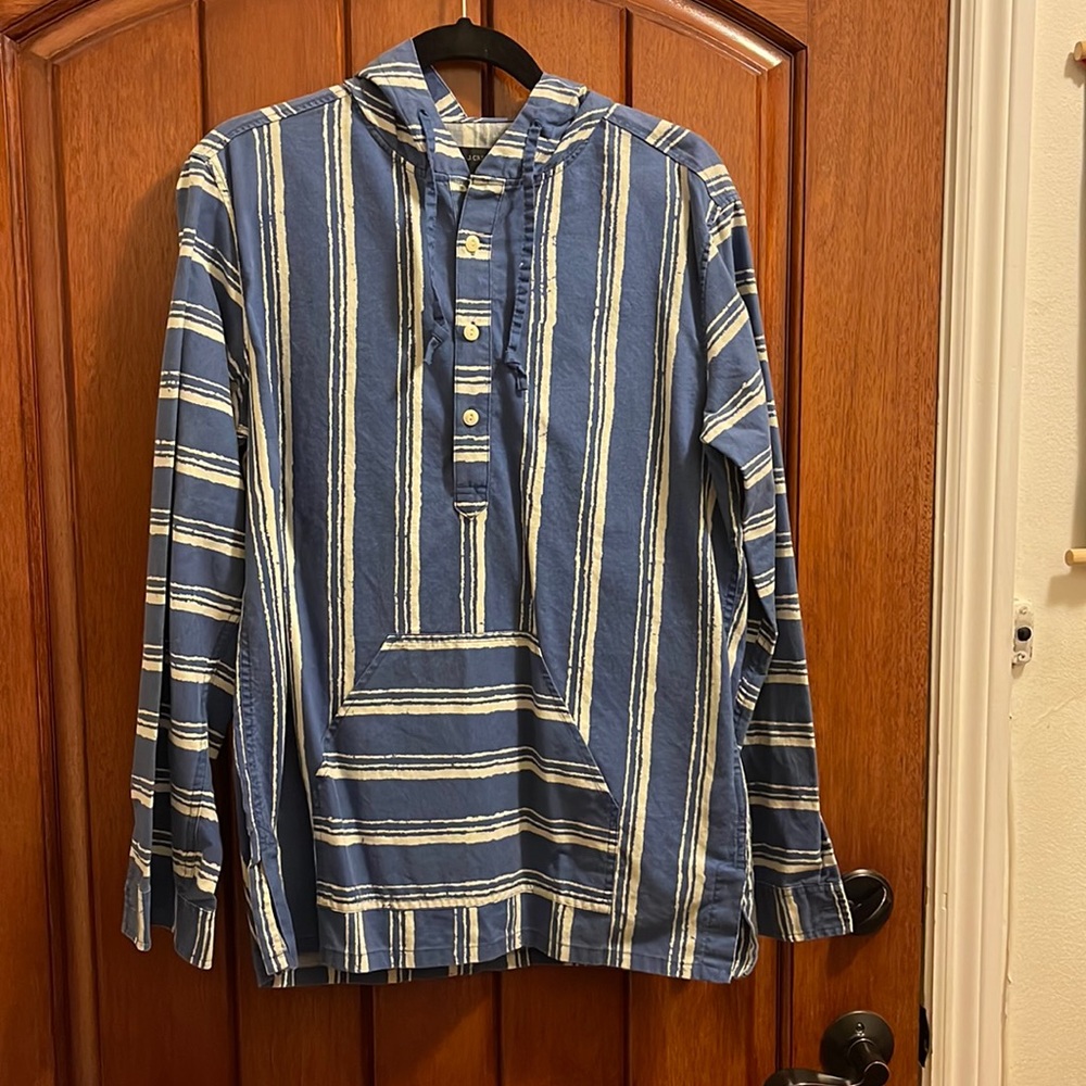 J Crew Lightweight Hooded Pullover Navy Indigo Striped Size Med